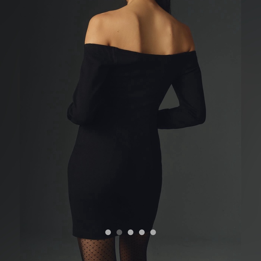 Anthropologie off the shoulder long sleeved twofer mini Little Black Dress - Picture 2 of 9